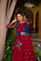 Lorenvalley Fashion Maroon Poly Cotton Kalamkari Print With Zari Weaving Work Border Gown with Koti | Grocsy