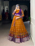 Lorenvalley Fashion Mustard Poly Cotton Kalamkari Print With Zari Weaving Work Border Gown with Koti | Grocsy