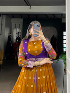 Lorenvalley Fashion Mustard Poly Cotton Kalamkari Print With Zari Weaving Work Border Gown with Koti | Grocsy
