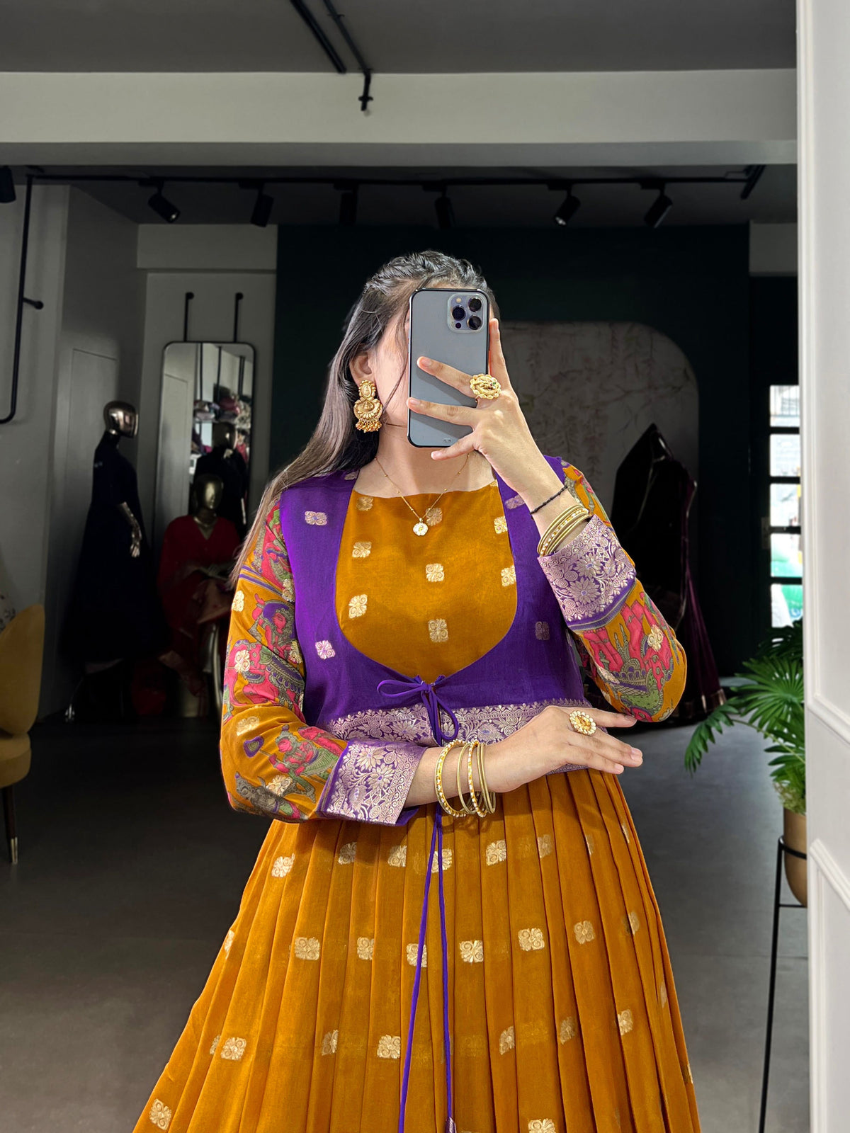 Lorenvalley Fashion Mustard Poly Cotton Kalamkari Print With Zari Weaving Work Border Gown with Koti | Grocsy