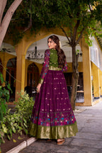 Lorenvalley Fashion Wine Poly Cotton Kalamkari Print With Zari Weaving Work Border Gown with Koti | Grocsy