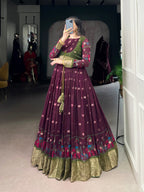 Lorenvalley Fashion Wine Poly Cotton Kalamkari Print With Zari Weaving Work Border Gown with Koti | Grocsy