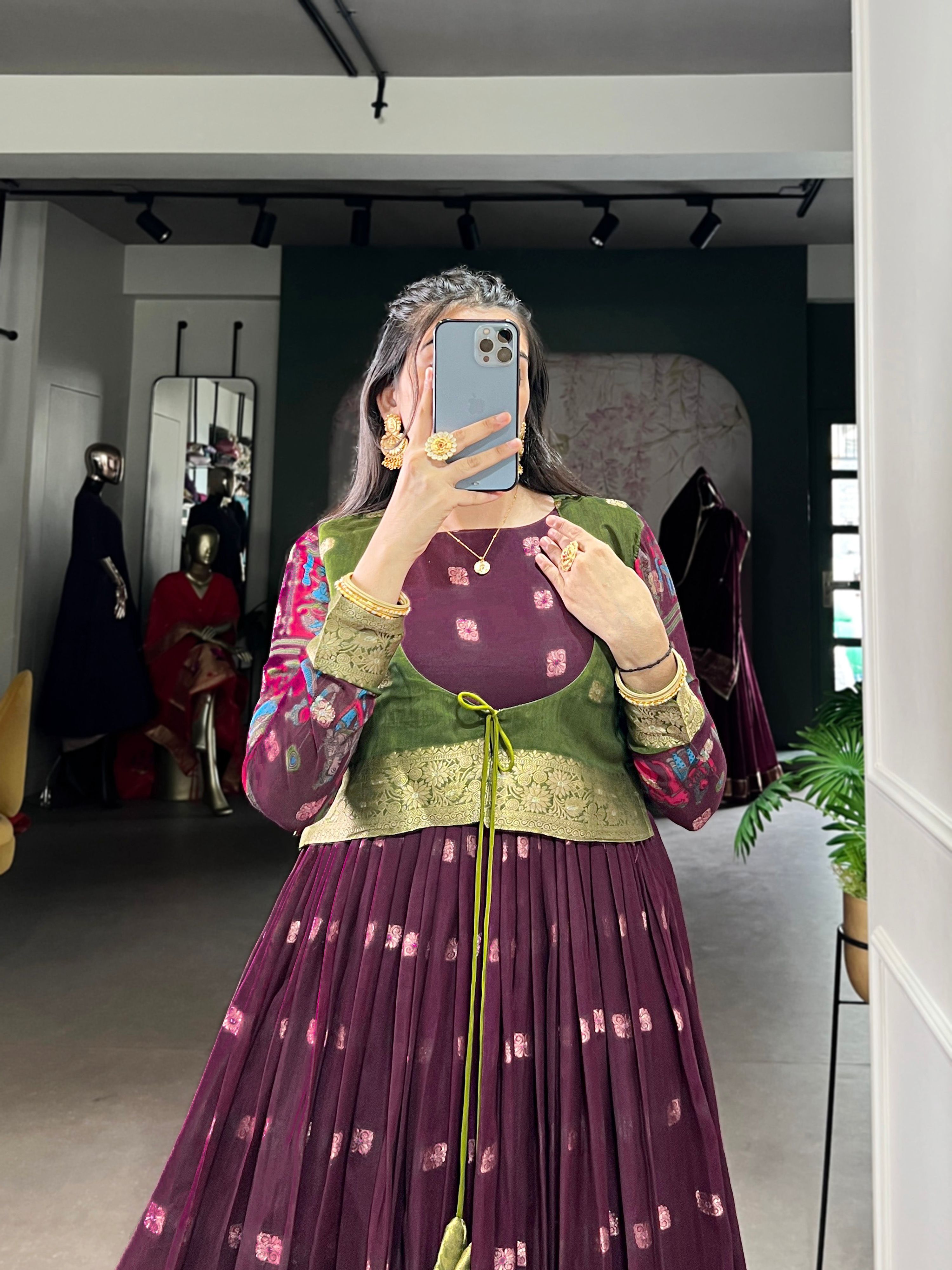 Lorenvalley Fashion Wine Poly Cotton Kalamkari Print With Zari Weaving Work Border Gown with Koti | Grocsy