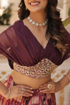 Vedant Vastram Digital Printed With Foil Embroidery Work Russian Silk Lehenga Choli With Blouse - Wine | Grocsy