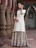 Juniper Women`s White Cotton Embroidered Straight Kurta Sharara Dupatta Set | Grocsy