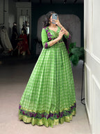 Lorenvalley Fashion Parotgreen Viscose Chanderi Printed With Zari Weaving Work Gown with Koti | Grocsy