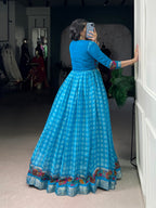 Lorenvalley Fashion Skyblue Viscose Chanderi Printed With Zari Weaving Work Gown with Koti | Grocsy