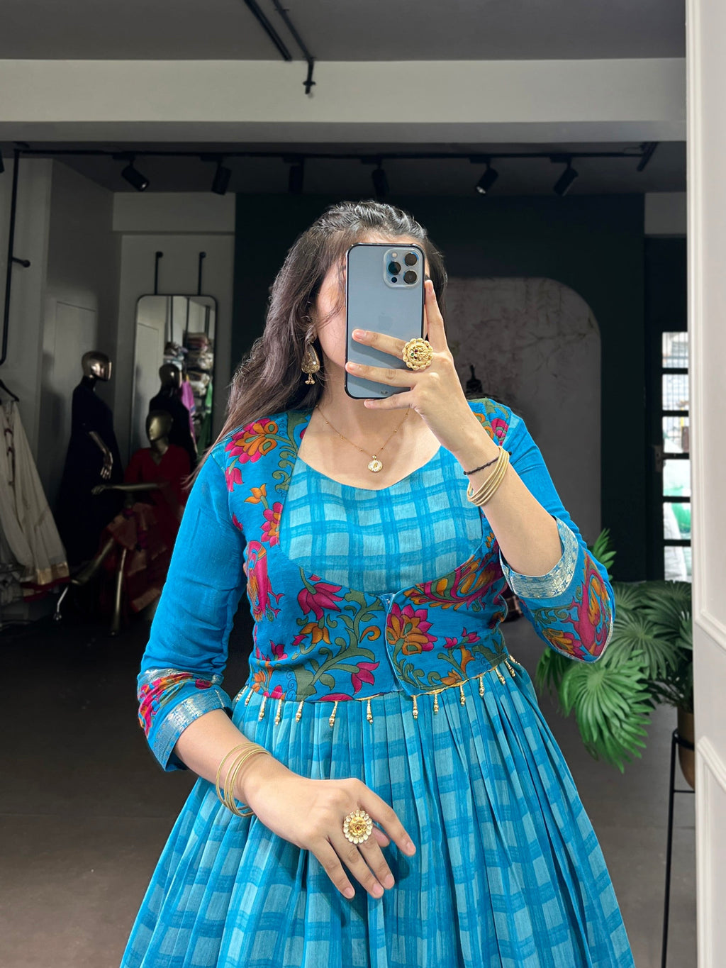 Lorenvalley Fashion Skyblue Viscose Chanderi Printed With Zari Weaving Work Gown with Koti | Grocsy