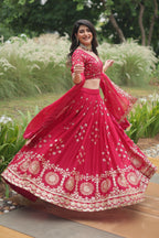 Vedant Vastram Heavy Sequins & Thread Embroidered Work Rangoli Silk Lehenga Choli With Blouse & Dupatta - Pink | Grocsy
