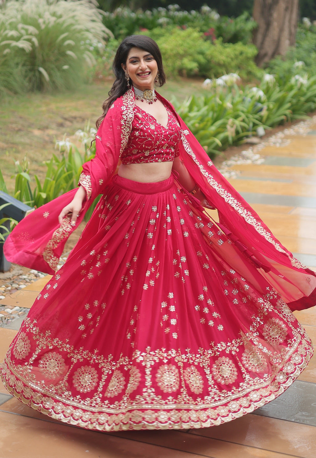 Vedant Vastram Heavy Sequins & Thread Embroidered Work Rangoli Silk Lehenga Choli With Blouse & Dupatta - Pink | Grocsy