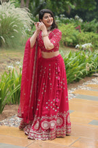 Vedant Vastram Heavy Sequins & Thread Embroidered Work Rangoli Silk Lehenga Choli With Blouse & Dupatta - Pink | Grocsy