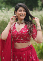 Vedant Vastram Heavy Sequins & Thread Embroidered Work Rangoli Silk Lehenga Choli With Blouse & Dupatta - Pink | Grocsy