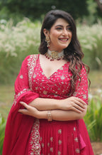 Vedant Vastram Heavy Sequins & Thread Embroidered Work Rangoli Silk Lehenga Choli With Blouse & Dupatta - Pink | Grocsy