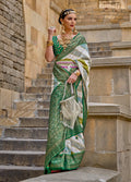 Monjolika Fashion Green Color Weaving Border Silk Saree With Blouse | Grocsy