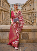 Monjolika Fashion Maroon Color Weaving Border Silk Saree With Blouse | Grocsy