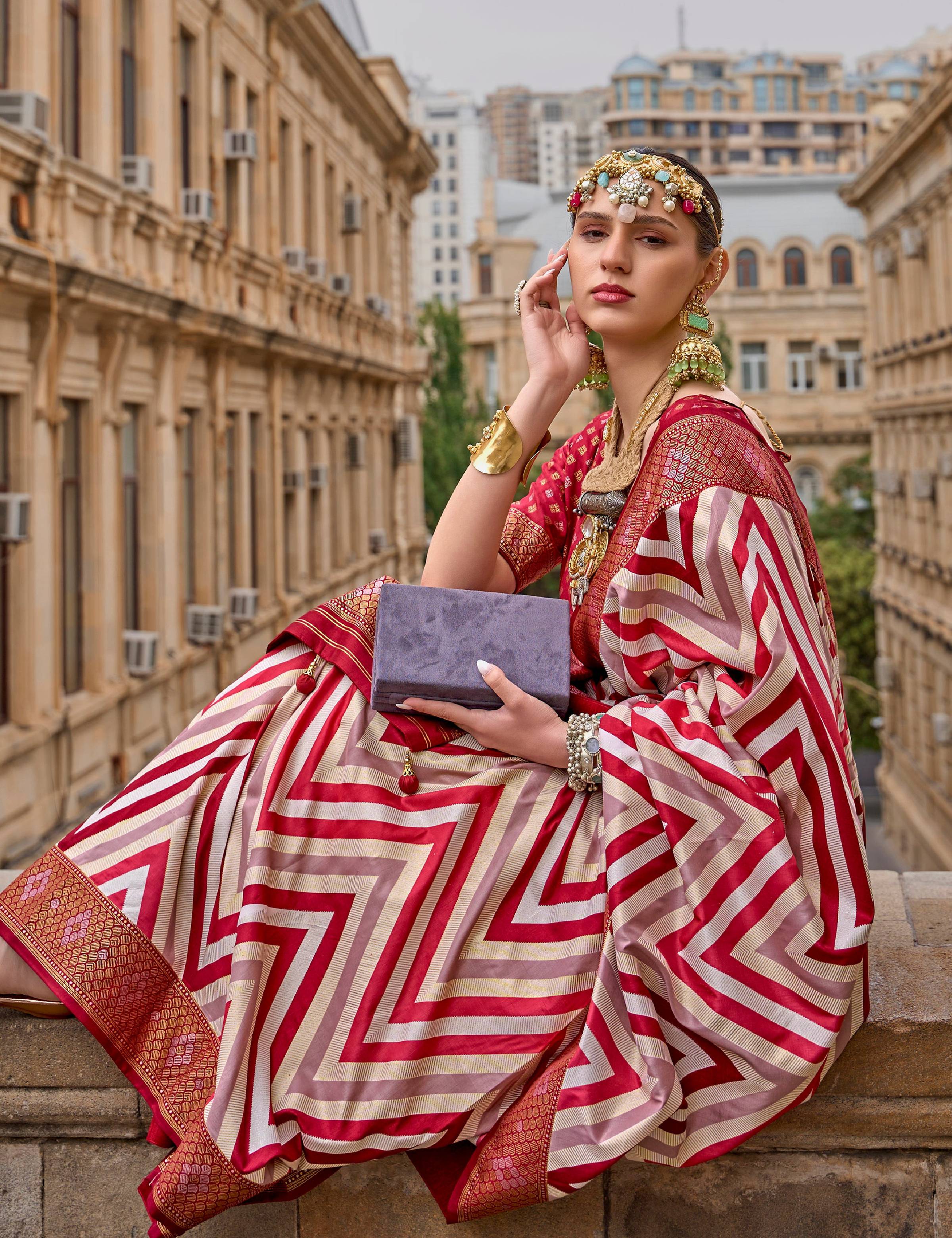 Monjolika Fashion Maroon Color Weaving Border Silk Saree With Blouse | Grocsy