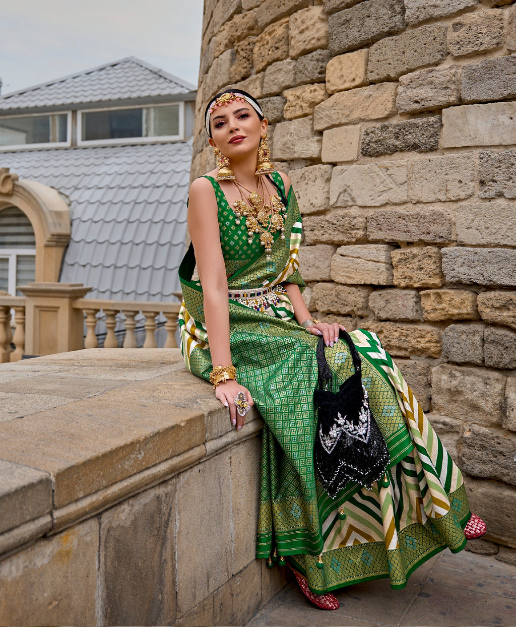 Monjolika Fashion Green Color Weaving Border Silk Saree With Blouse | Grocsy