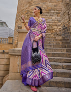 Monjolika Fashion Violet Color Weaving Border Silk Saree With Blouse | Grocsy