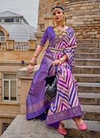 Monjolika Fashion Violet Color Weaving Border Silk Saree With Blouse | Grocsy