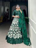 Lorenvalley Green Tussar Silk Floral Print With Foil Print Gown with Dupatta | Grocsy