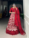 Lorenvalley Red Tussar Silk Floral Print With Foil Print Gown with Dupatta | Grocsy