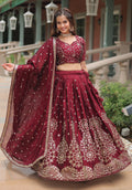Vedant Vastram Heavy Sequins & Thread Embroidered Work Rangoli Silk Lehenga Choli With Blouse & Dupatta - Maroon | Grocsy