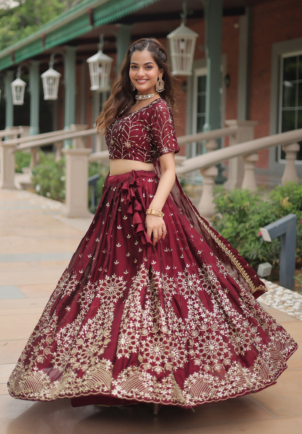 Vedant Vastram Heavy Sequins & Thread Embroidered Work Rangoli Silk Lehenga Choli With Blouse & Dupatta - Maroon | Grocsy