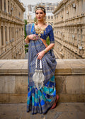 Monjolika Fashion Navy Blue Color Weaving Border Silk Saree With Blouse | Grocsy