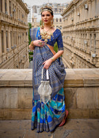 Monjolika Fashion Navy Blue Color Weaving Border Silk Saree With Blouse | Grocsy