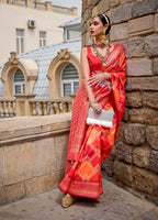 Monjolika Fashion Red Color Weaving Border Silk Saree With Blouse | Grocsy