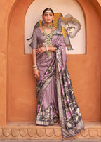 Monjolika Fashion Mauve Color Digitally Printed Weaving Silk Saree With Blouse | Grocsy