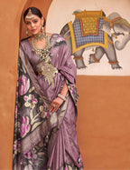 Monjolika Fashion Mauve Color Digitally Printed Weaving Silk Saree With Blouse | Grocsy