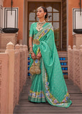 Monjolika Fashion Sea Green Color Digitally Printed Weaving Silk Saree With Blouse | Grocsy