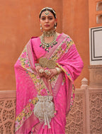 Monjolika Fashion Rose Pink Color Digitally Printed Weaving Silk Saree With Blouse | Grocsy