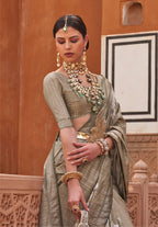 Monjolika Fashion Dark Beige Color Digitally Printed Weaving Silk Saree With Blouse | Grocsy