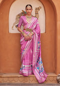 Monjolika Fashion Rose Pink Color Digitally Printed Weaving Silk Saree With Blouse | Grocsy