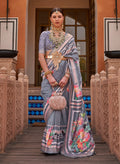 Monjolika Fashion Grey Color Digitally Printed Weaving Silk Saree With Blouse | Grocsy