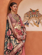 Monjolika Fashion Rust Color Digitally Printed Weaving Silk Saree With Blouse | Grocsy