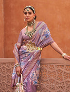 Monjolika Fashion Lavender Color Digitally Printed Weaving Silk Saree With Blouse | Grocsy