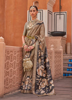 Monjolika Fashion Light Brown Color Digitally Printed Weaving Silk Saree With Blouse | Grocsy