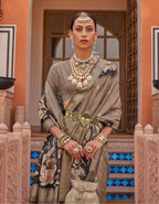 Monjolika Fashion Light Brown Color Digitally Printed Weaving Silk Saree With Blouse | Grocsy