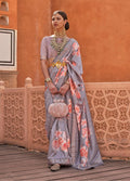 Monjolika Fashion Light Grey Color Digitally Printed Weaving Silk Saree With Blouse | Grocsy