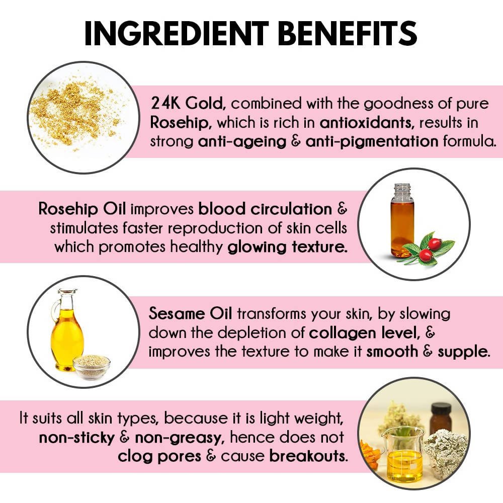 Auli OMG 24K Gold Flakes Pure Rosehip Oil | Grocsy