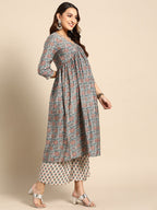 Sangria Women Grey Floral Printed Empire Kurta with Trousers | Grocsy