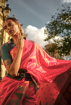 Monjolika Fashion Scarlet Red Color Silk Women'S Traditional Saree | Grocsy