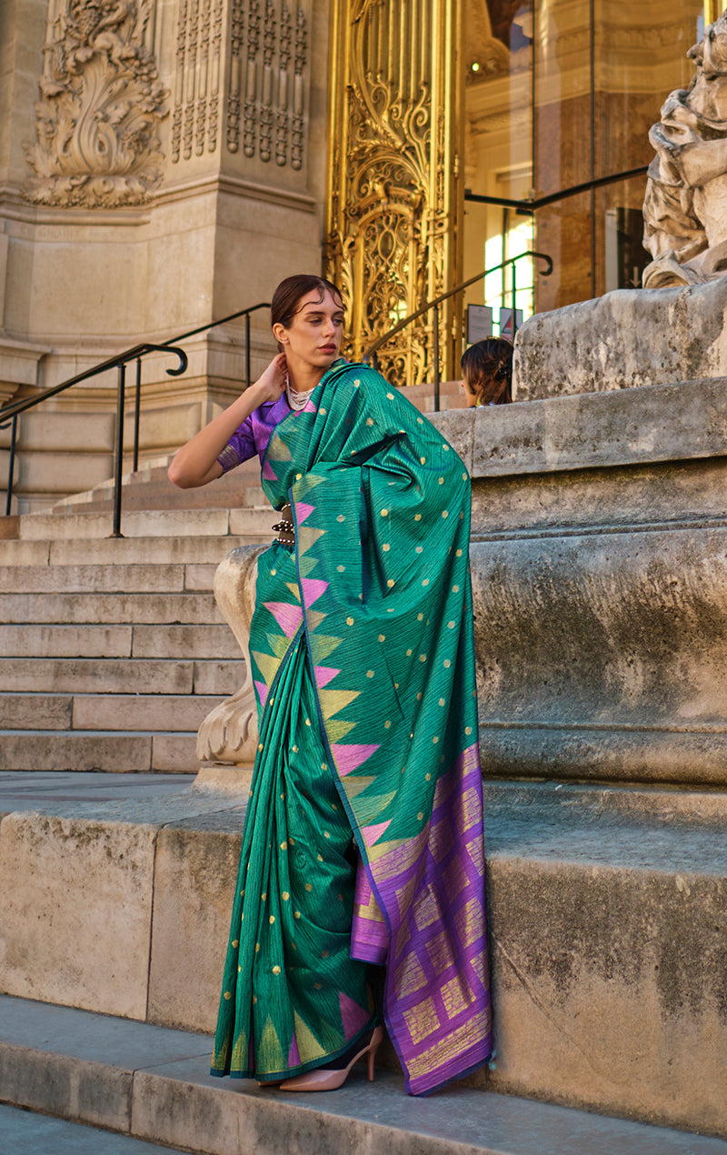 Monjolika Fashion Teal Color Silk Women'S Traditional Saree | Grocsy