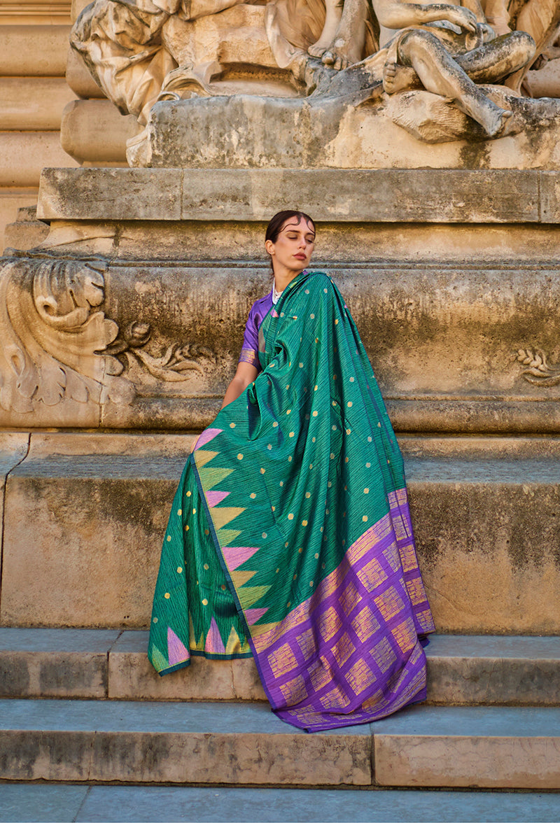 Monjolika Fashion Teal Color Silk Women'S Traditional Saree | Grocsy