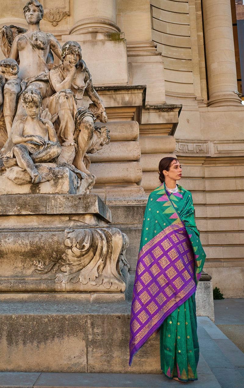 Monjolika Fashion Teal Color Silk Women'S Traditional Saree | Grocsy