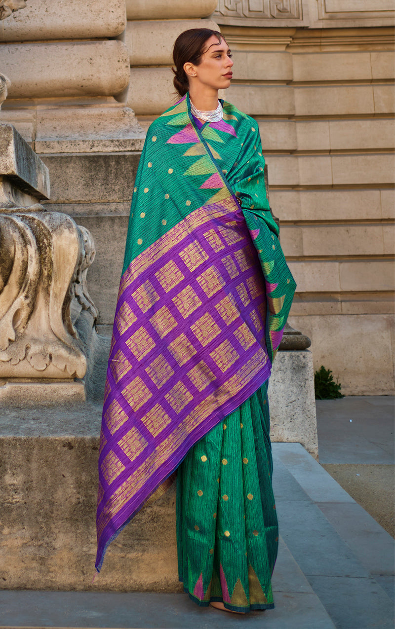 Monjolika Fashion Teal Color Silk Women'S Traditional Saree | Grocsy