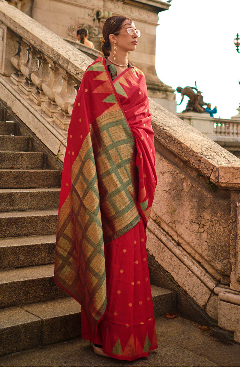 Monjolika Fashion Red Color Silk Women'S Traditional Saree | Grocsy